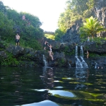 People jumping in the pools