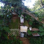 The outdoor pyramid shower and toilet
