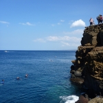 Cliff jumping at South Point, Jed getting ready