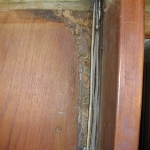 Water damage on the aft side at the mast step on the old bulkhead