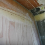 Wood filler and light sanding to provide a smooth transistion to the fiberglass tabbing